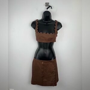 Oroton Women 2 Piece Brown Linen Set Top + Skirt Size 6